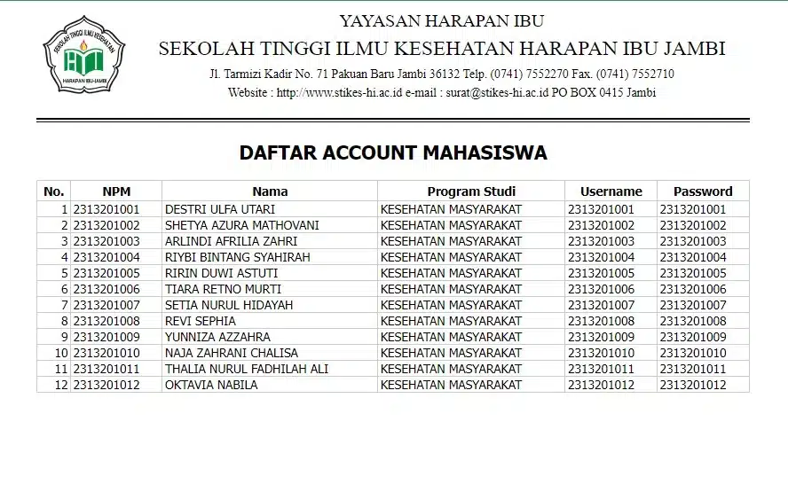 Akun Portal Mahasiswa Angk 2023 – Kesehatan Masyarakat