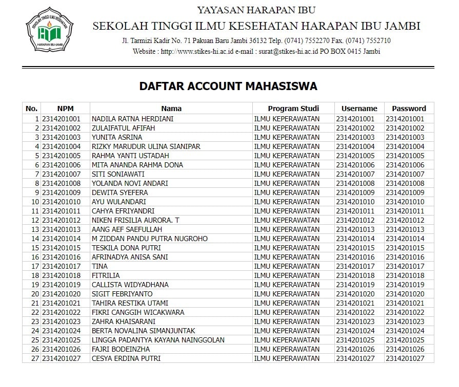 Akun Portal Mahasiswa angk 2023 - Keperawatan